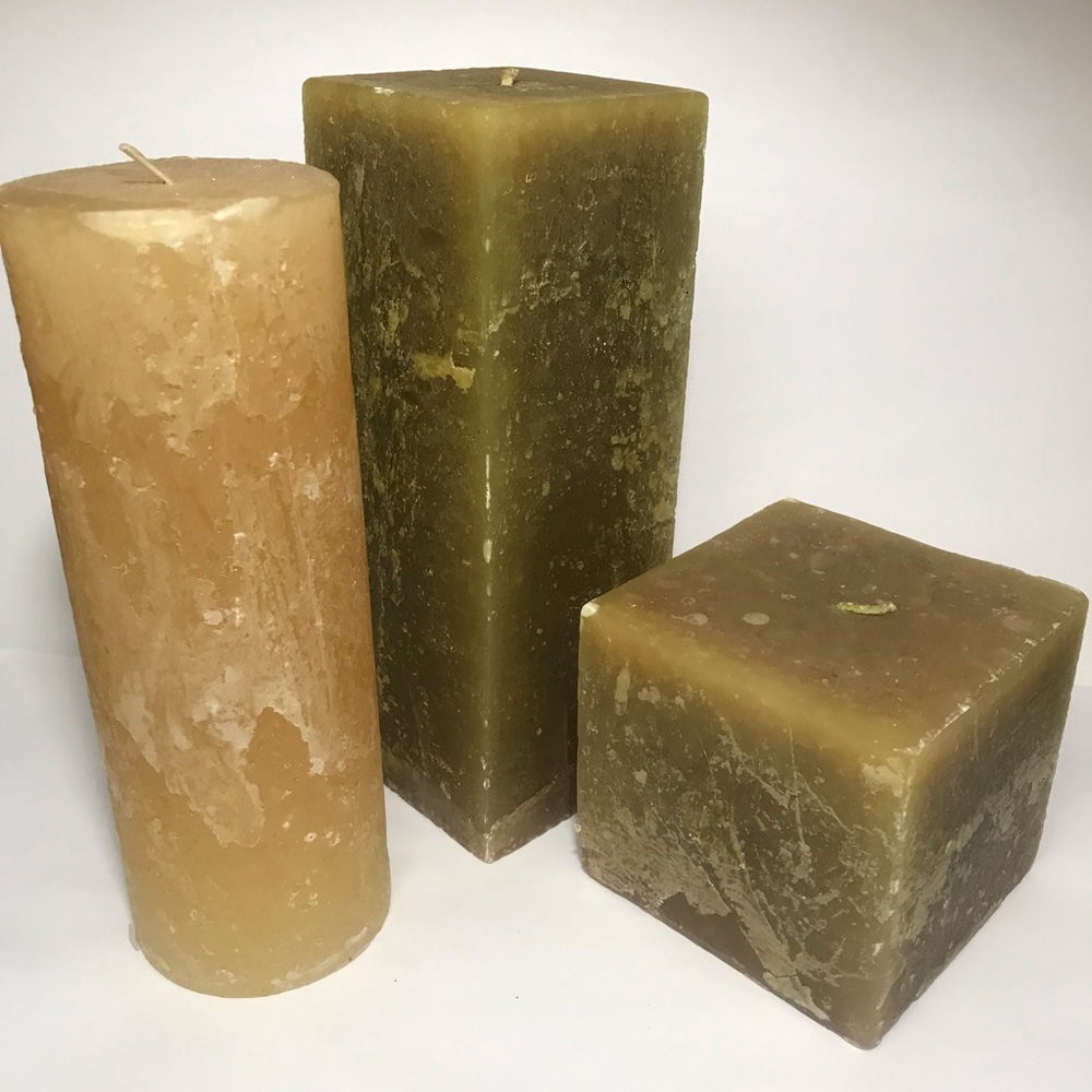 1997 TAG SQUARE CANDLES  LOT OF 3 VTG Ivory & Olive